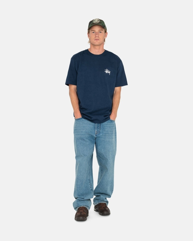 Navy Stussy Basic Men's T Shirts | USA000109