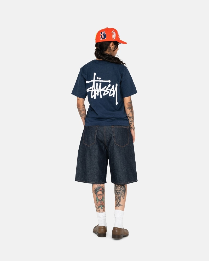 Navy Stussy Basic Men's T Shirts | USA000109