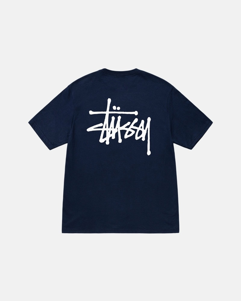 Navy Stussy Basic Men\'s T Shirts | USA000109