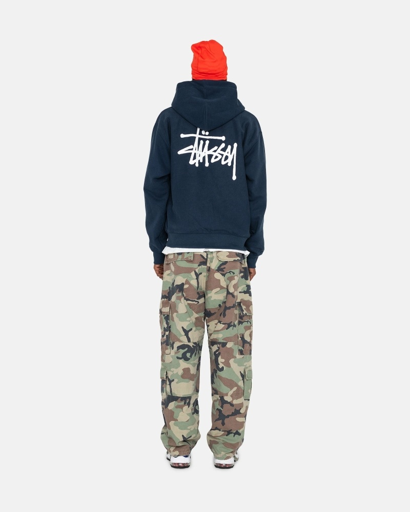 Navy Stussy Basic Zip Men's Hoodies | USA000014