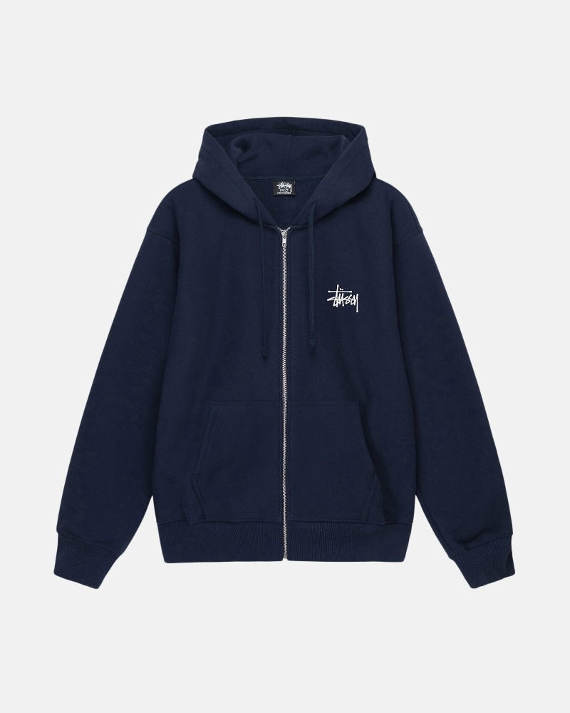 Navy Stussy Basic Zip Men\'s Hoodies | USA000014