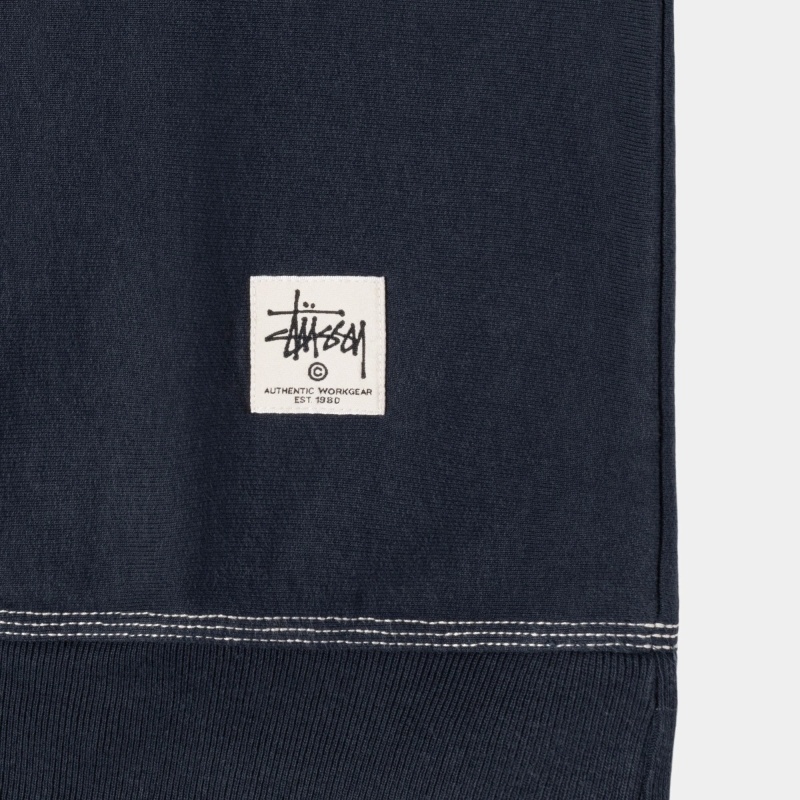 Navy Stussy Contrast Stitch Label Crew Men's Hoodies | USA000029