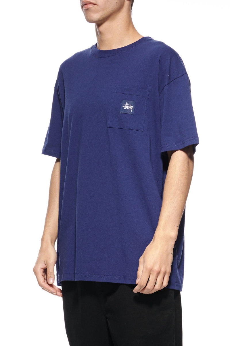 Navy Stussy Graffiti Label SS Men's T Shirts | USA000179