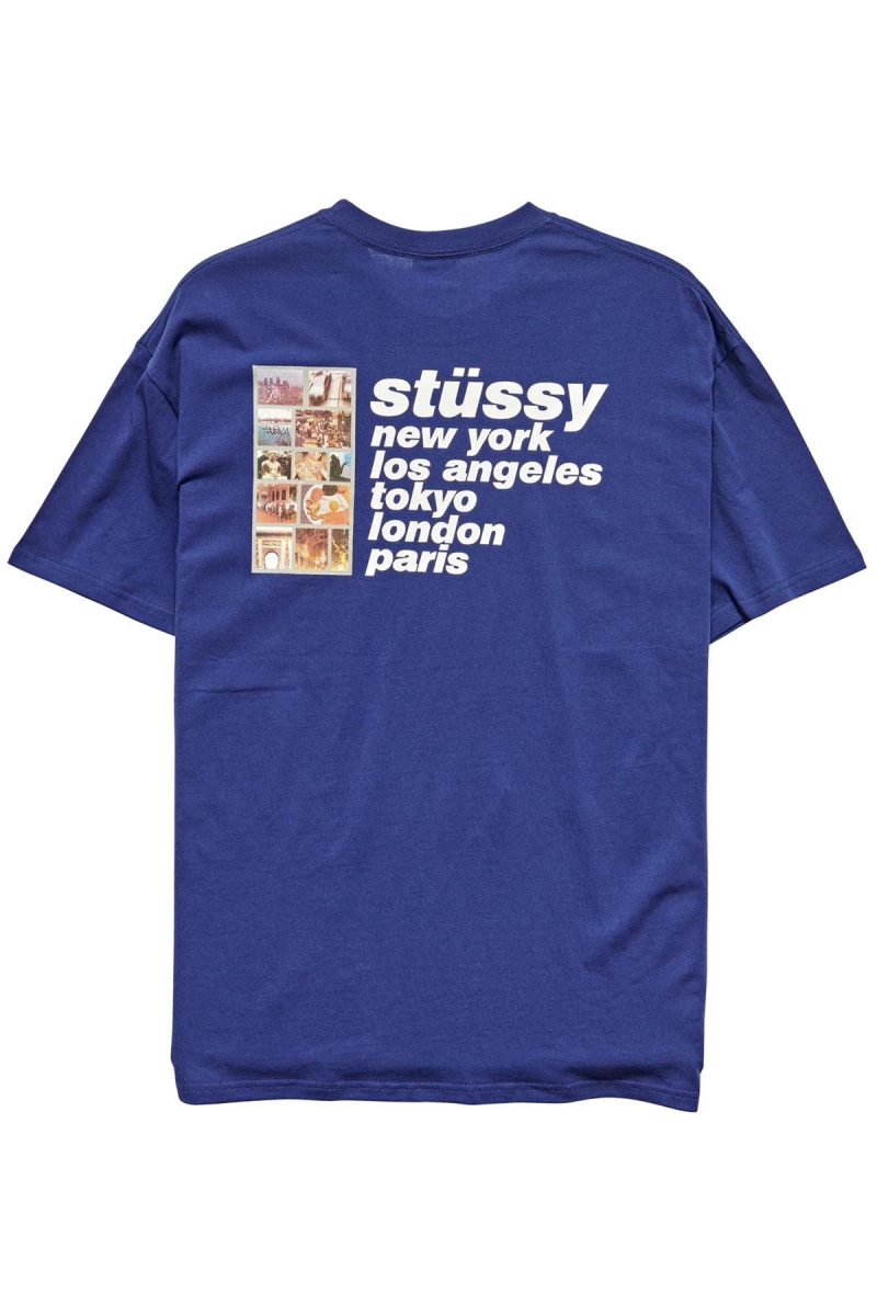 Navy Stussy Italic College SS Men's T Shirts | USA000227