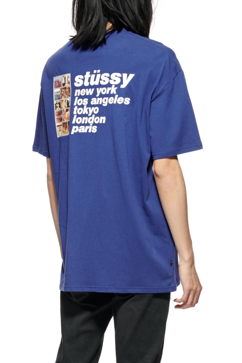 Navy Stussy Italic College SS Men's T Shirts | USA000227