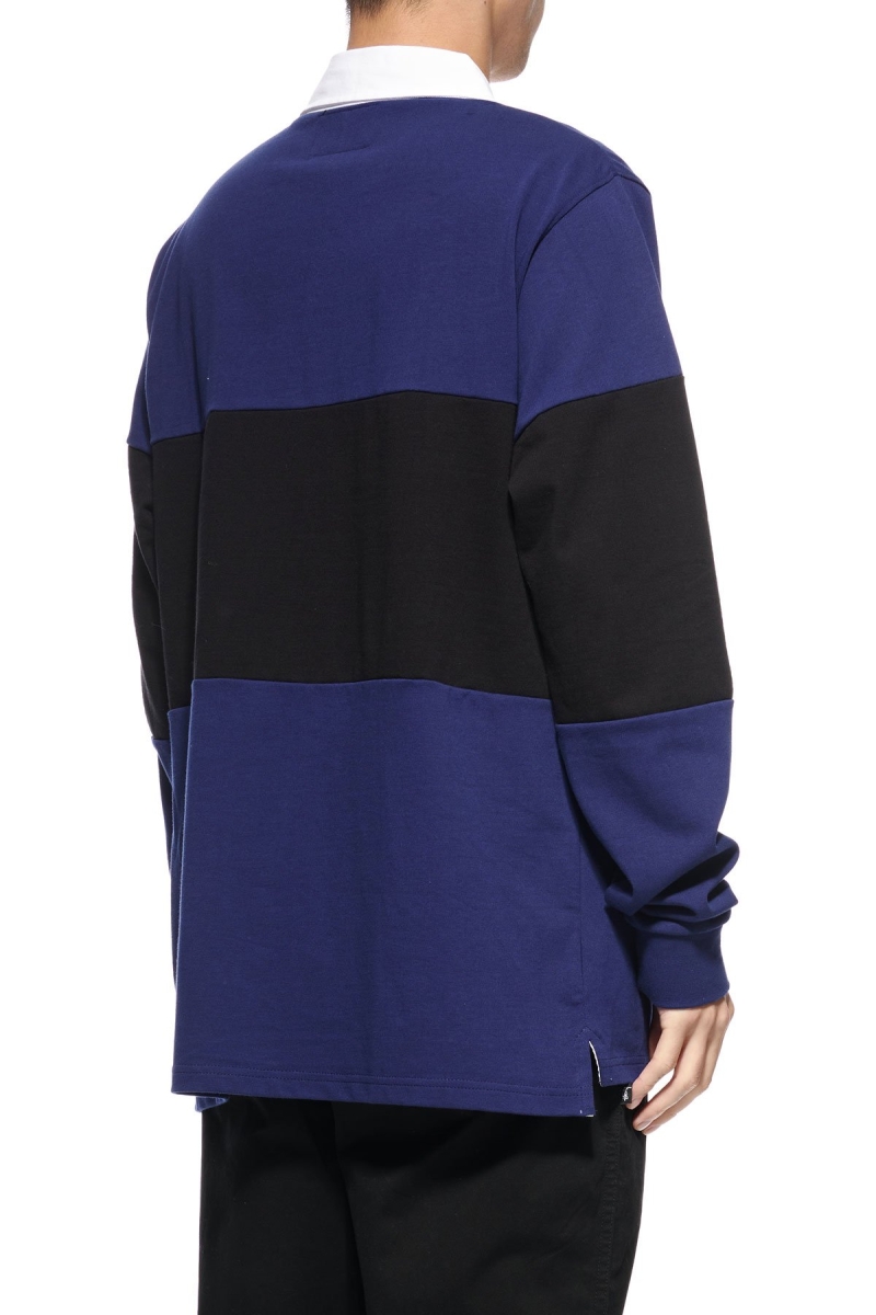 Navy Stussy Panel LS Rugby Men's Sweatshirts | USA000949