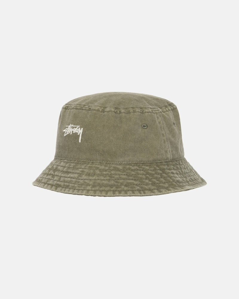 Olive Stussy Washed Stock Men's Bucket Hats | USA000509