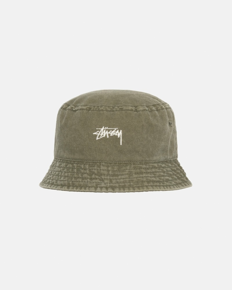 Olive Stussy Washed Stock Men\'s Bucket Hats | USA000509