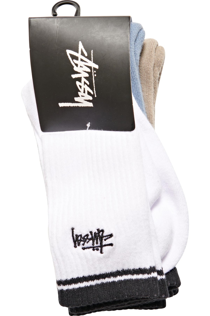 Orange Stussy Top Stripe Graffiti (3 Pack) Men's Socks | USA000747