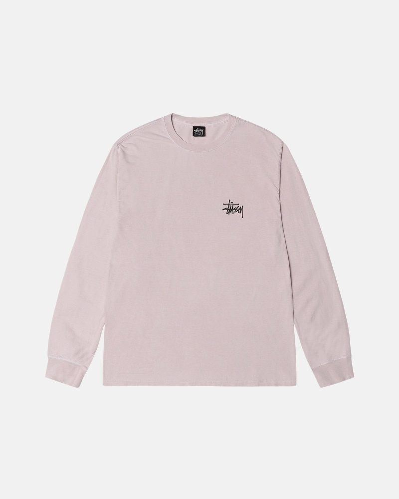 Pink Stussy Basic Pigment Dyed Ls Men's T Shirts | USA000104