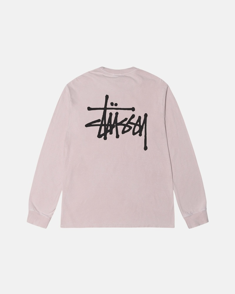 Pink Stussy Basic Pigment Dyed Ls Men\'s T Shirts | USA000104