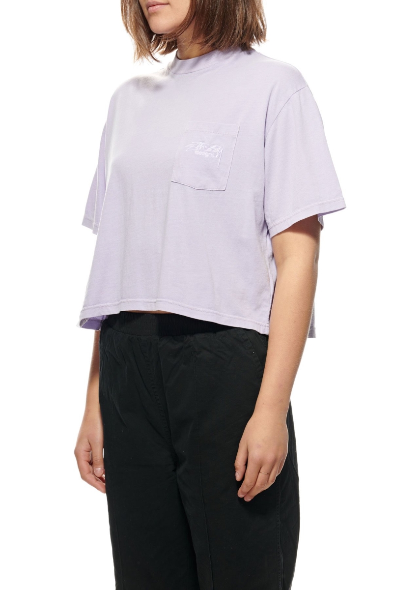 Pink Stussy Designs Pocket Boxy Women's T Shirts | USA000152