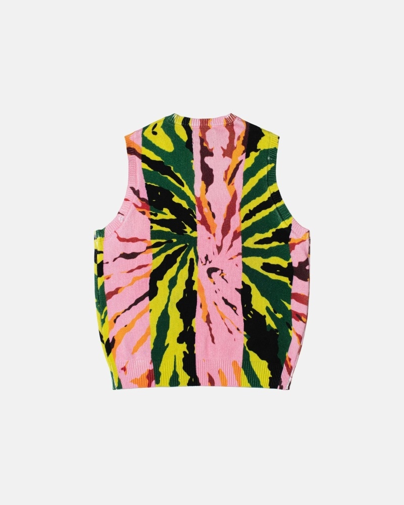 Pink Stussy Printed Vest Men's Knit Sweater | USA000536