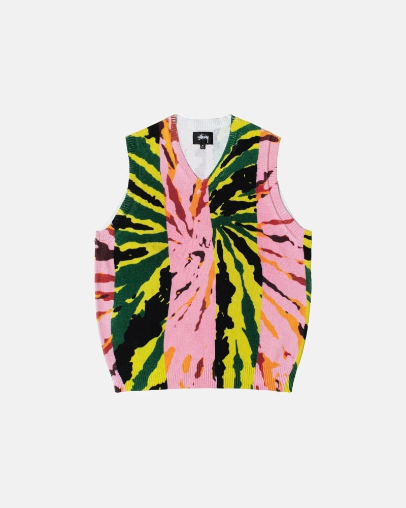 Pink Stussy Printed Vest Men\'s Knit Sweater | USA000536