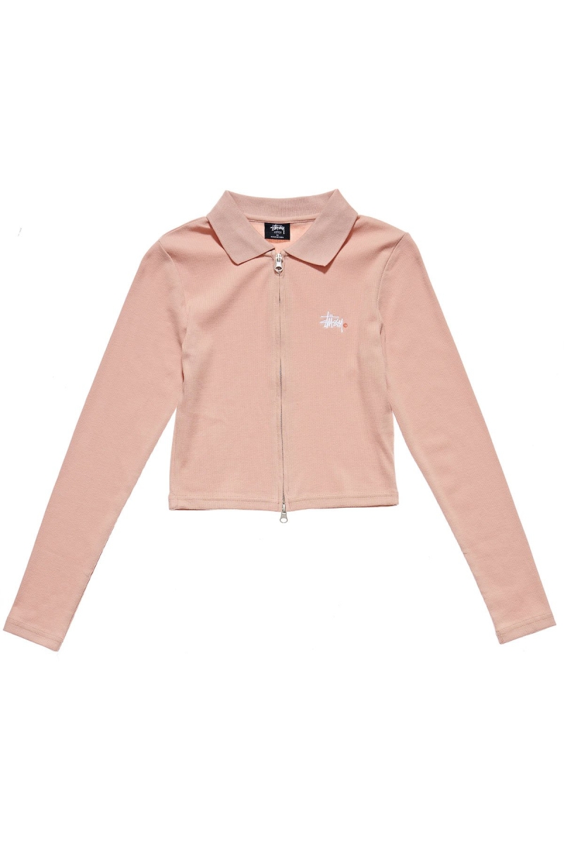 Pink Stussy Stevens Zip Cardy Women\'s Sweatshirts | USA000955