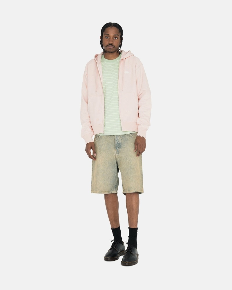 Pink Stussy Stock Logo Zip Men's Hoodies | USA000083