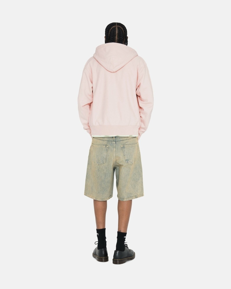 Pink Stussy Stock Logo Zip Men's Hoodies | USA000083