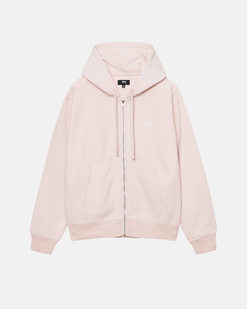 Pink Stussy Stock Logo Zip Men\'s Hoodies | USA000083