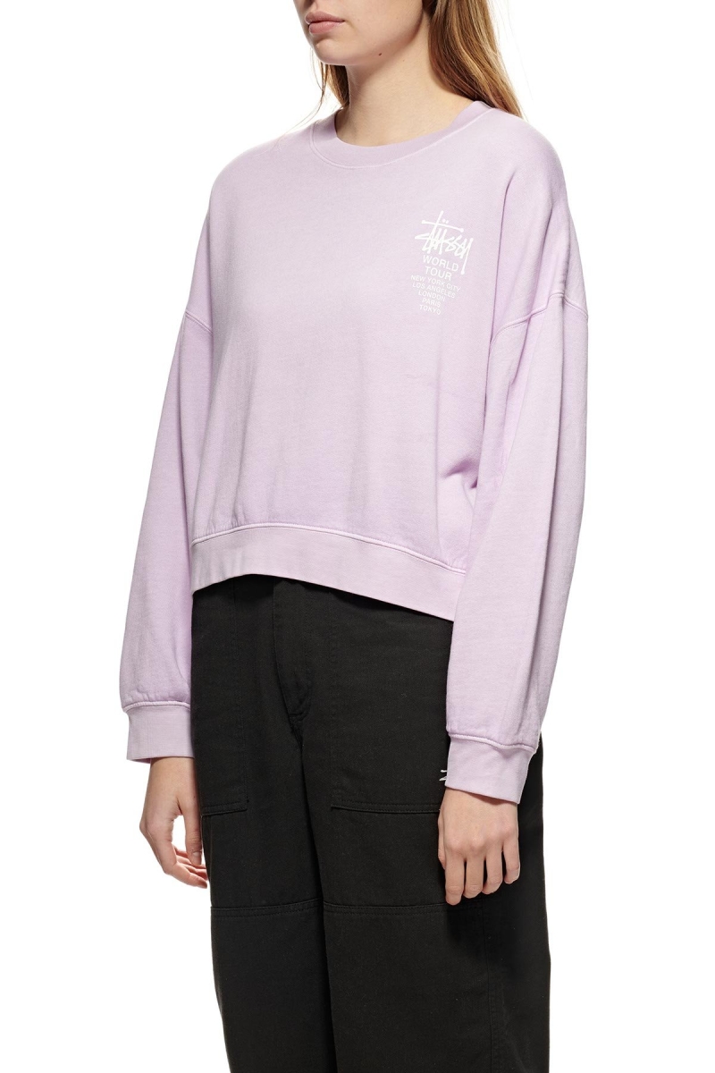 Pink Stussy World Tour Pigment Crew Women's Sweaters | USA000870