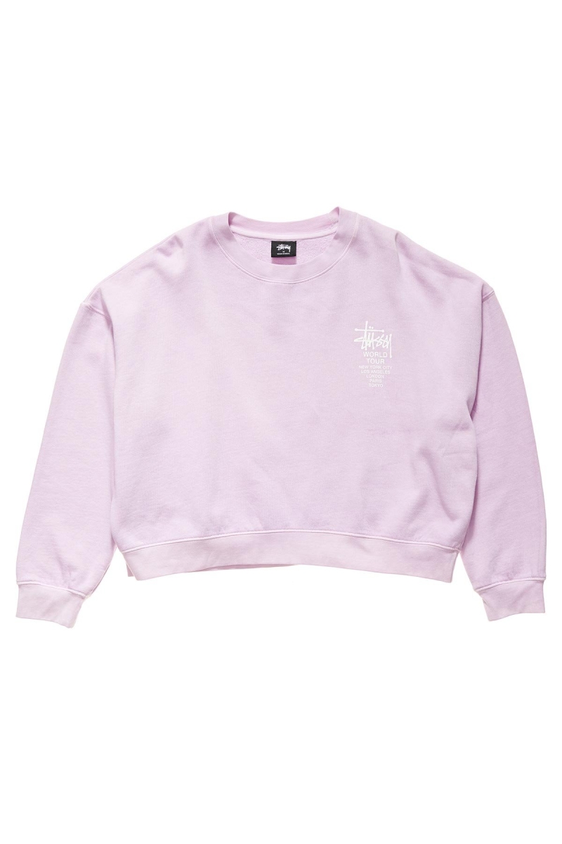 Pink Stussy World Tour Pigment Crew Women\'s Sweaters | USA000870