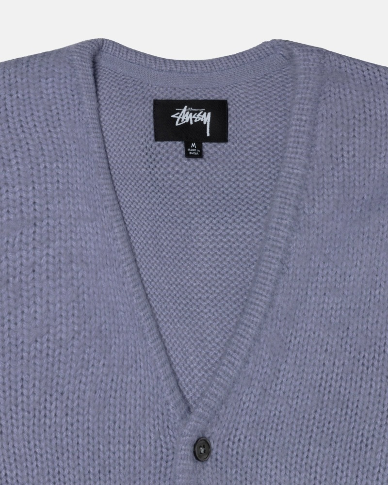 Purple Stussy Brushed Cardigan Men's Knit Sweater | USA000530