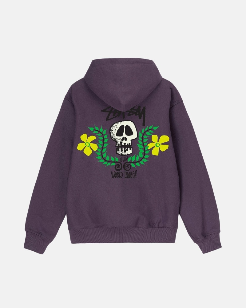 Purple Stussy Skull Crest Zip Men's Hoodies | USA000067