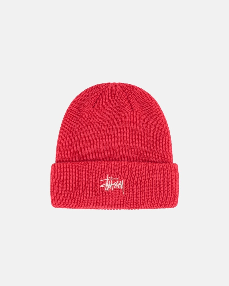 Red Stussy Basic Cuff Men\'s Beanie | USA000380