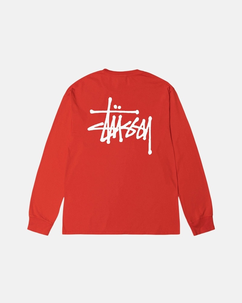 Red Stussy Basic Pigment Dyed Ls Men\'s T Shirts | USA000103