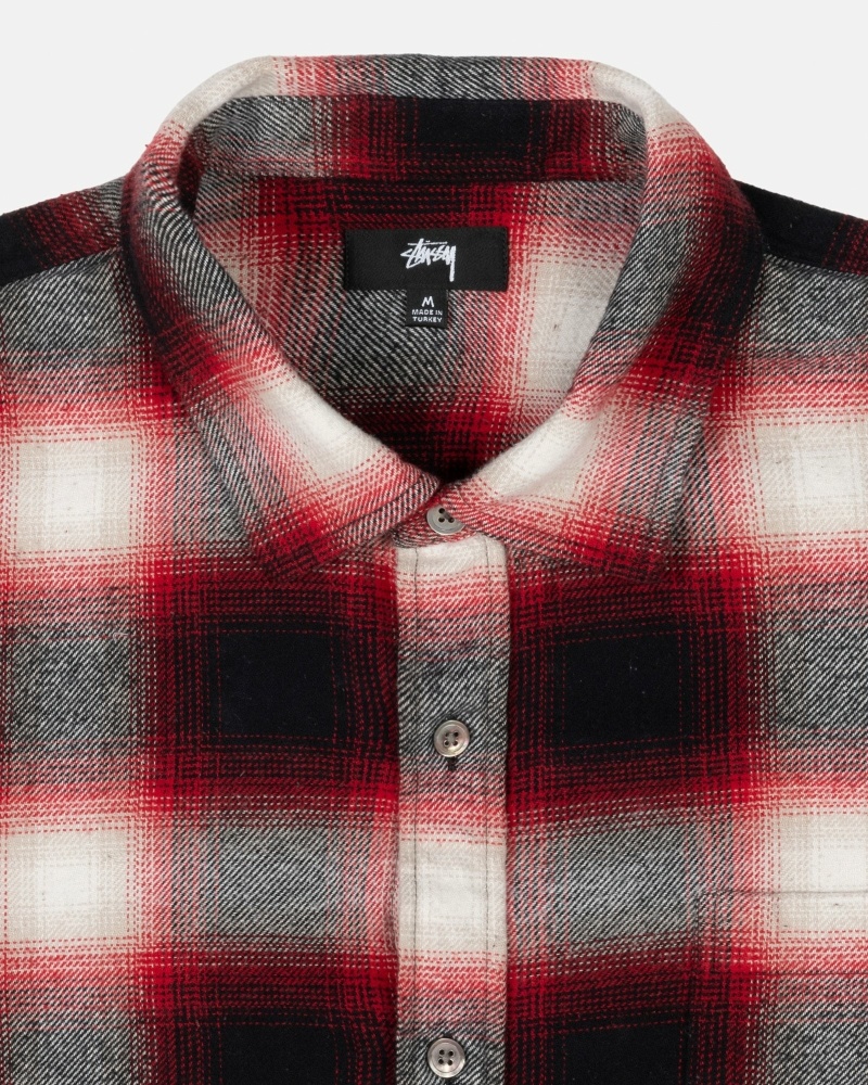 Red Stussy Bay Plaid Men's Shirts | USA000296