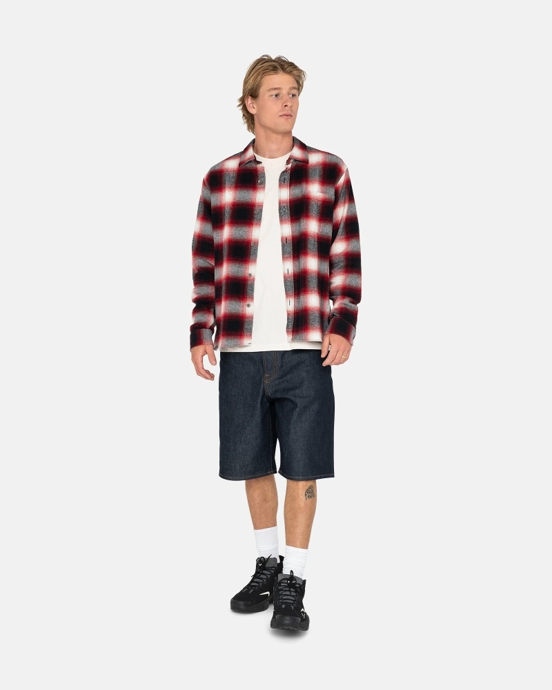 Red Stussy Bay Plaid Men's Shirts | USA000296