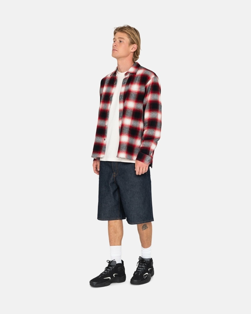 Red Stussy Bay Plaid Men's Shirts | USA000296