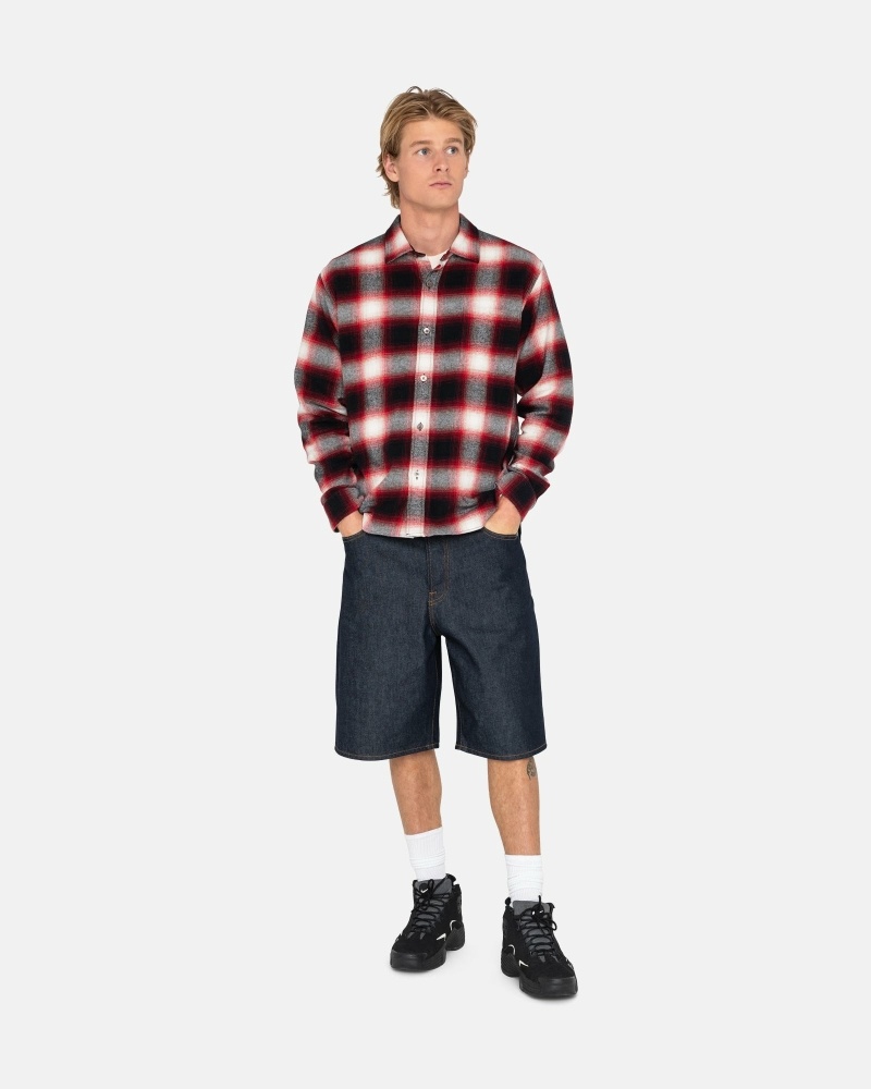 Red Stussy Bay Plaid Men's Shirts | USA000296