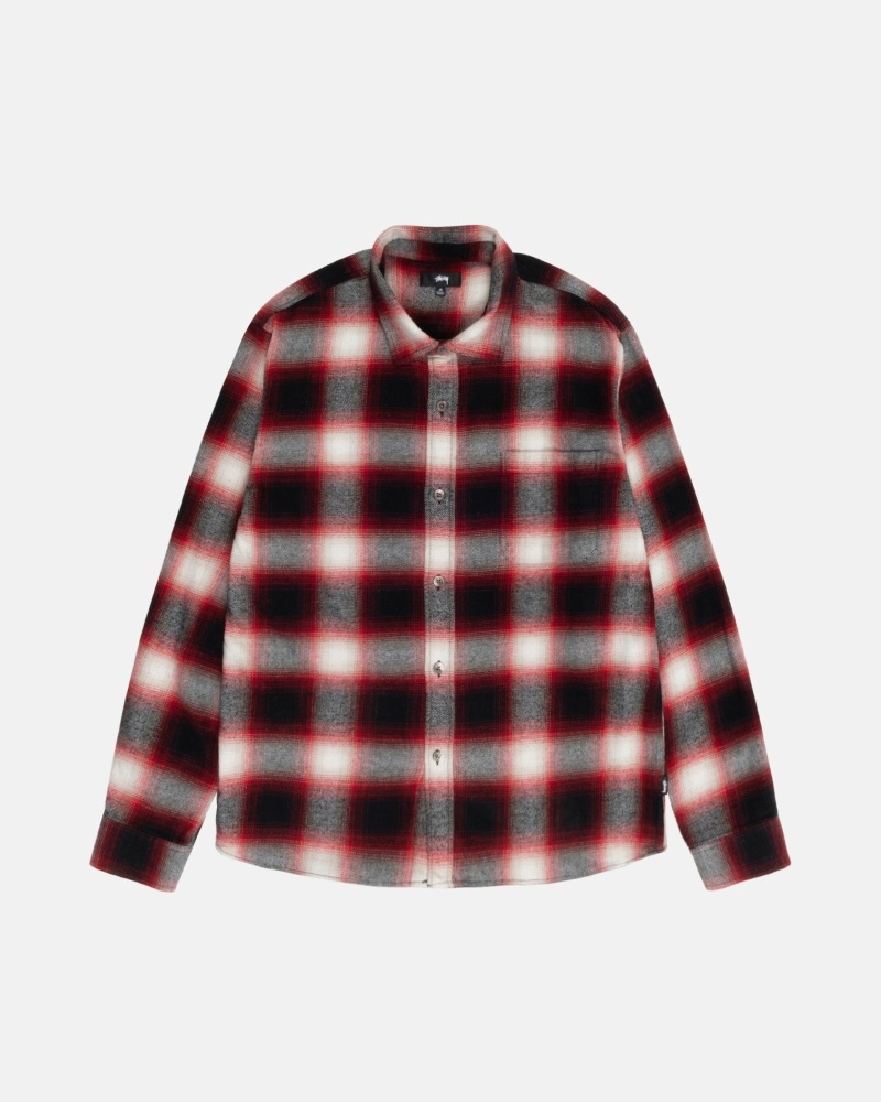 Red Stussy Bay Plaid Men\'s Shirts | USA000296