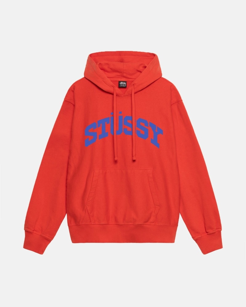 Red Stussy Block Sport Pigment Dyed Men\'s Hoodies | USA000018