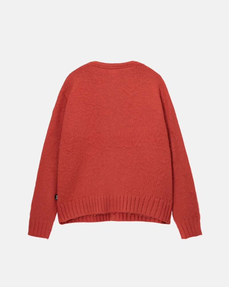 Red Stussy Brushed Cardigan Men's Knit Sweater | USA000529