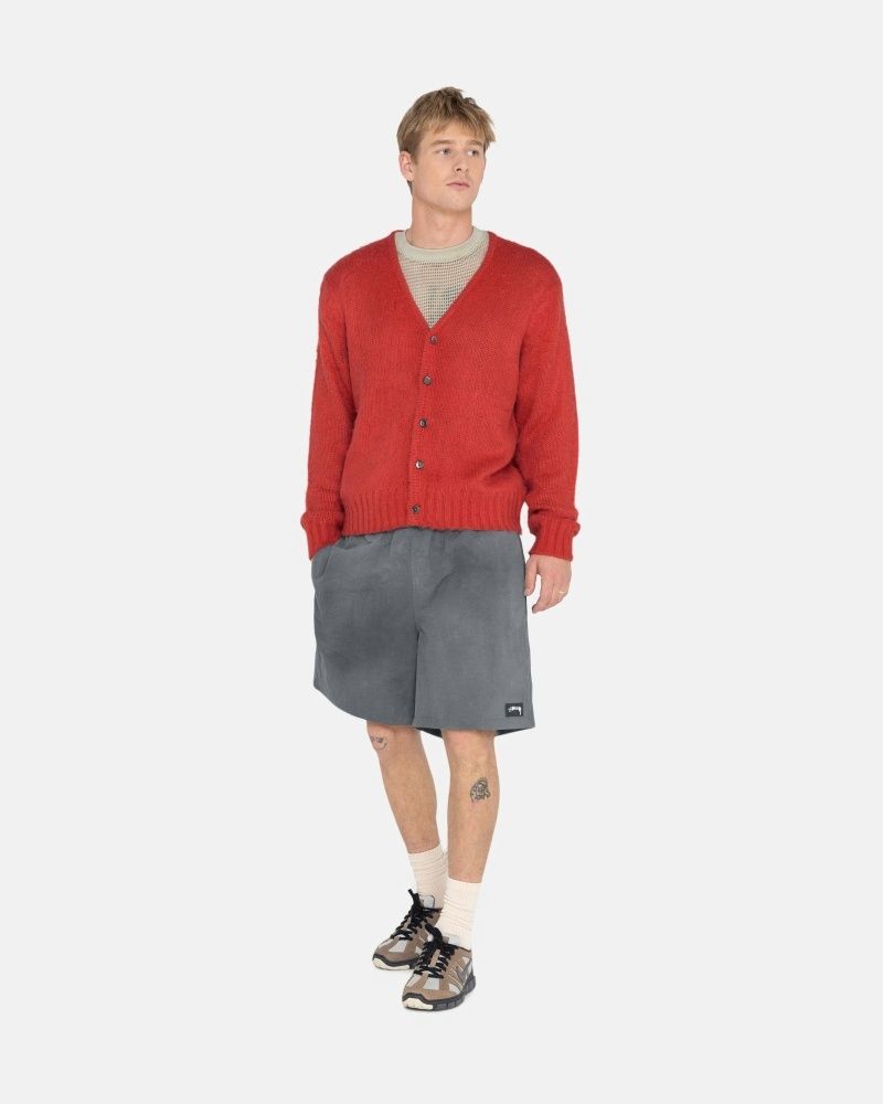 Red Stussy Brushed Cardigan Men's Knit Sweater | USA000529