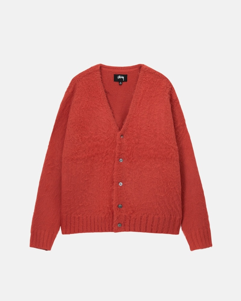 Red Stussy Brushed Cardigan Men\'s Knit Sweater | USA000529