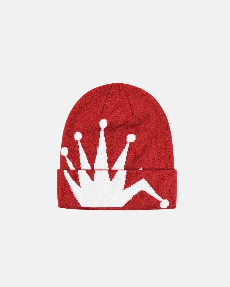 Red Stussy Crown Jacquard Cuff Men\'s Beanie | USA000425