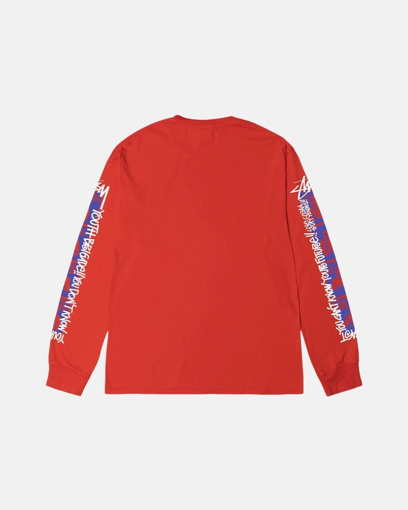 Red Stussy Youth Brigade Pigment Dyed Ls Men's T Shirts | USA000287