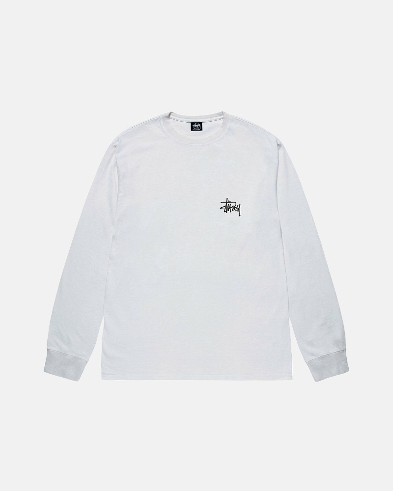 White Stussy Basic Ls Men's T Shirts | USA000102