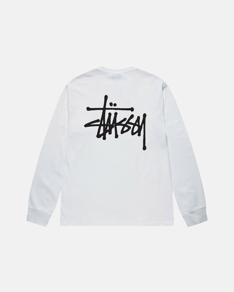 White Stussy Basic Ls Men\'s T Shirts | USA000102