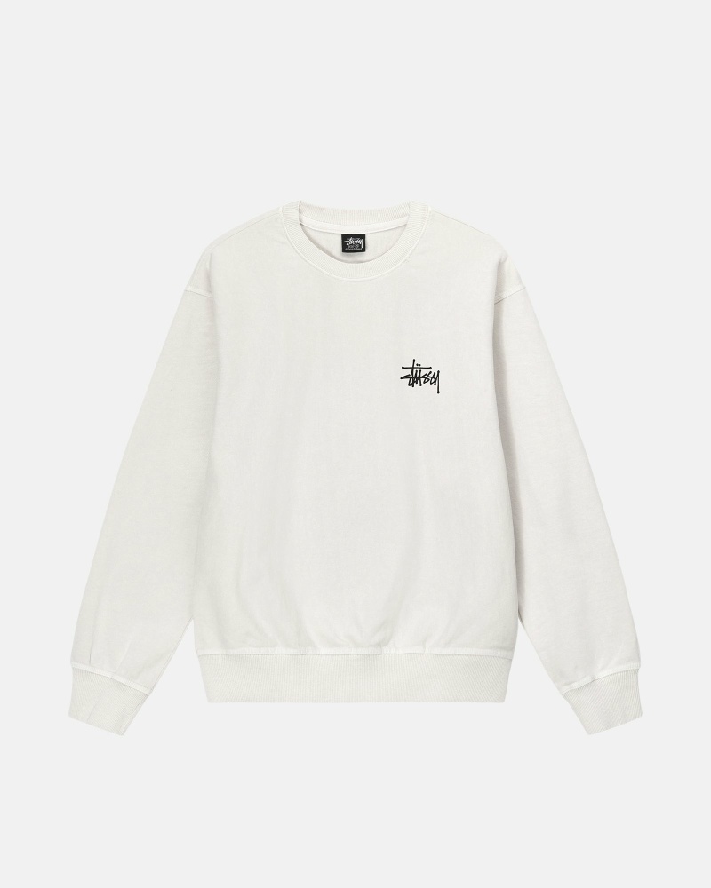 White Stussy Basic Pigment Dyed Crew Men's Hoodies | USA000002