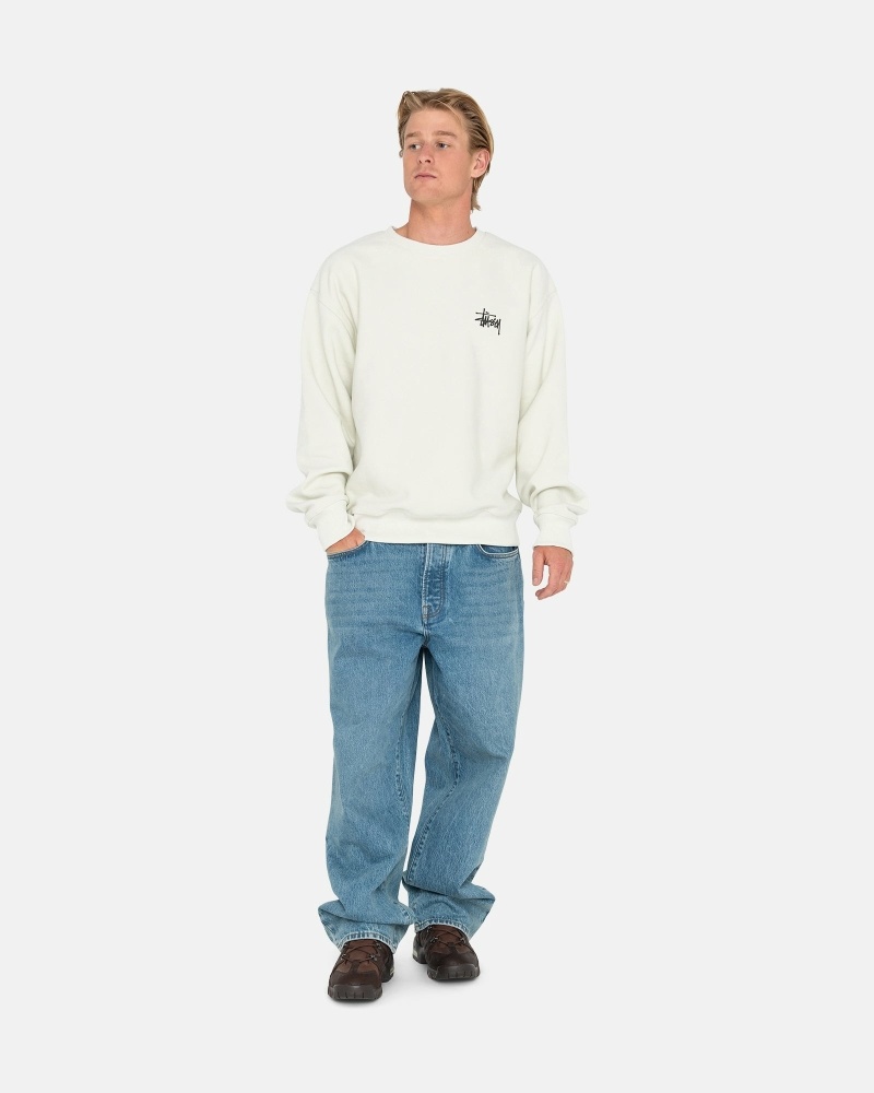 White Stussy Basic Pigment Dyed Crew Men's Hoodies | USA000002