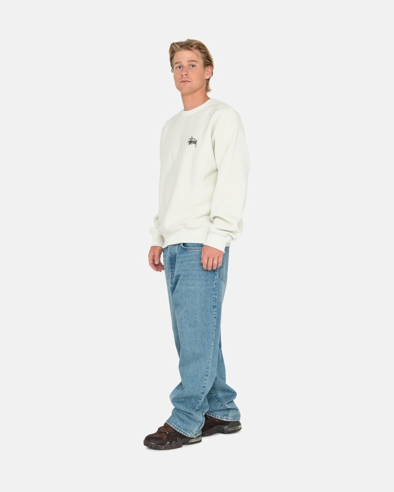 White Stussy Basic Pigment Dyed Crew Men's Hoodies | USA000002