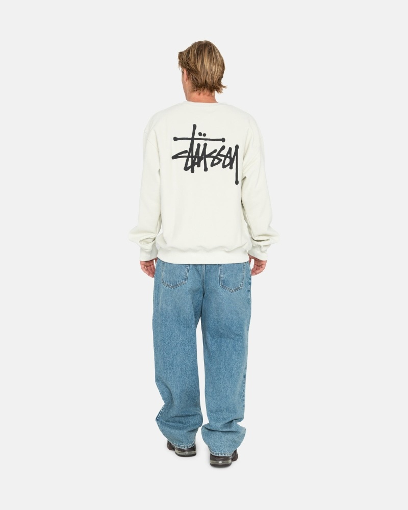 White Stussy Basic Pigment Dyed Crew Men's Hoodies | USA000002