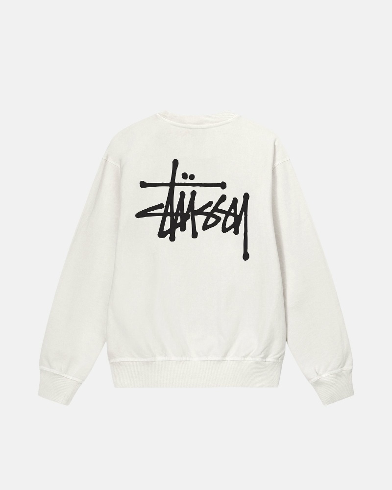 White Stussy Basic Pigment Dyed Crew Men\'s Hoodies | USA000002