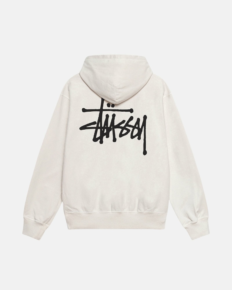 White Stussy Basic Pigment Dyed Men\'s Hoodies | USA000012