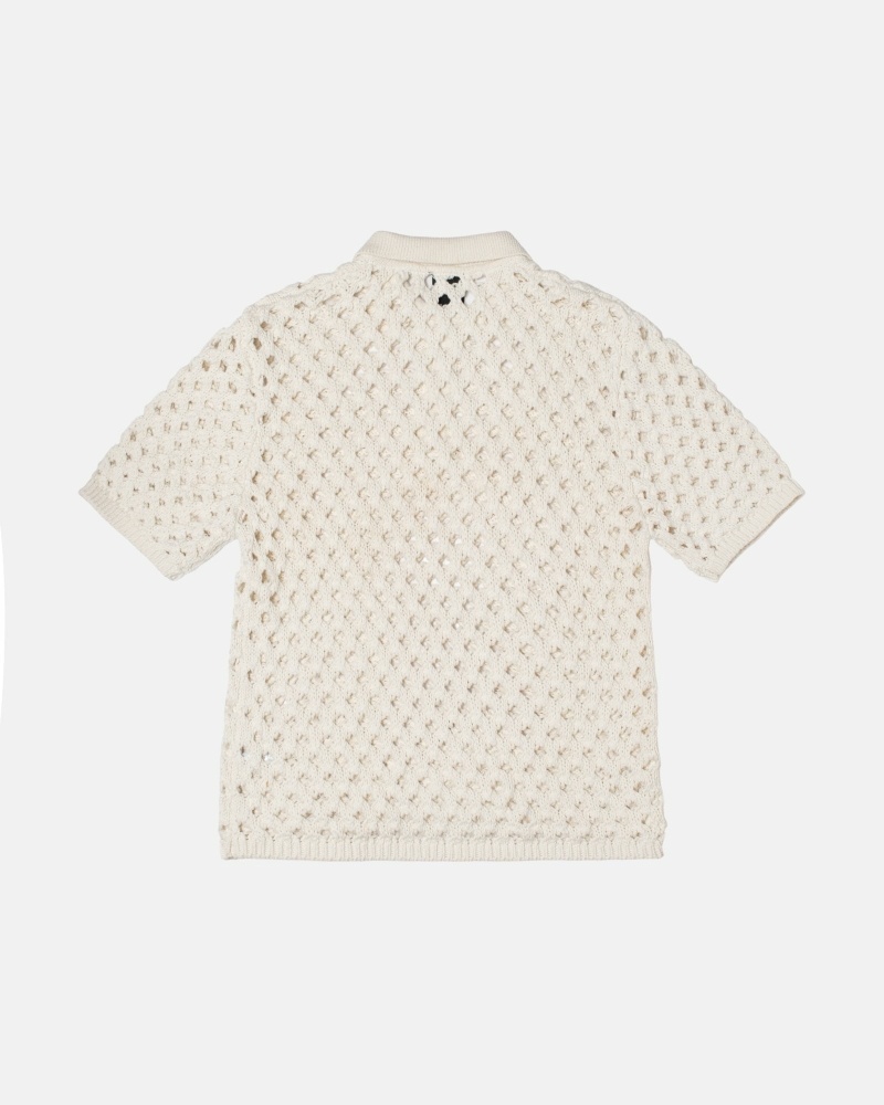 White Stussy Big Mesh Polo Men's Sweaters | USA000817