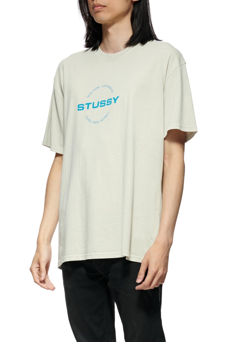 White Stussy City Circle SS Men's T Shirts | USA000122