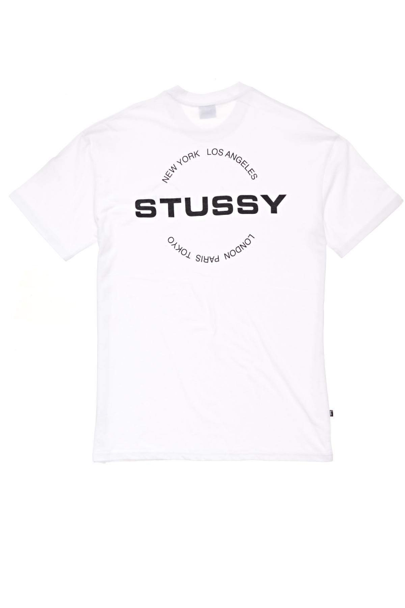 White Stussy City Circle SS Men's T Shirts | USA000124